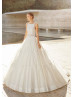 Ivory Dotted Tulle Cross Back Sweet Long Wedding Dress